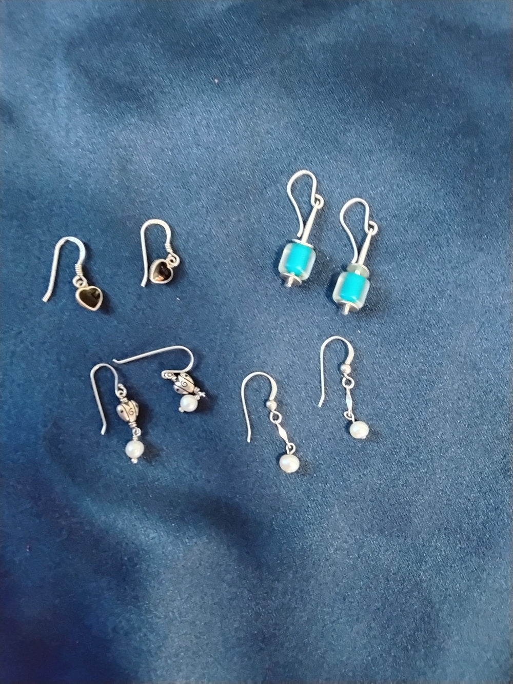 Silver Blue Glass & Pearl Drop Earrings - Women Jewelry